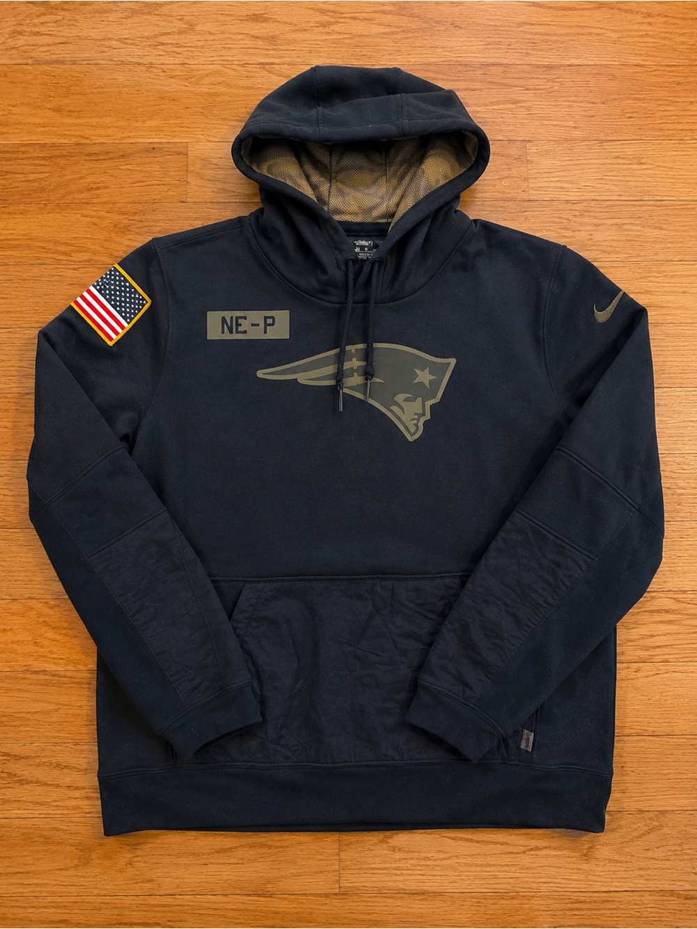 Nike Black Patriots Pullover Hoodie with Olive Accents